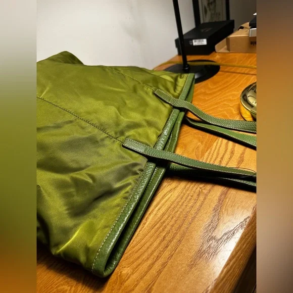 Prada Green Nylon Tote w/ Leather Trim - Picture 10 of 12